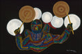 Jazz Rhythm - overhead view of drummer with cymbals, oil on black canvas 36x24 by Don T. O'Bannon