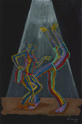 Let's Dance - two jazz dancers under spotlight, oil on black canvas 24x36 by Don T. O'Bannon